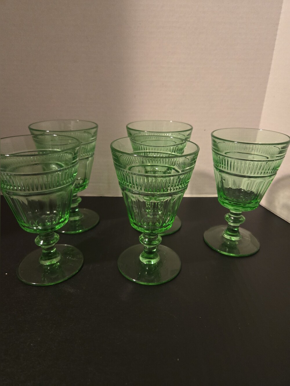 Vintage Green Depression Glass Footed Goblet Glass Set Of 5 Cottagecore MCM